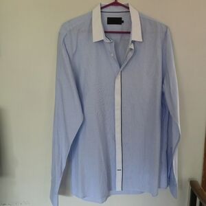 VITO XL Blue Microcheck Winchester Banker Shirt White Contrast Collar